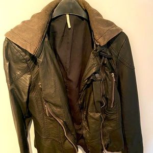 Casual Vegan Leather Jacket with Hoodie